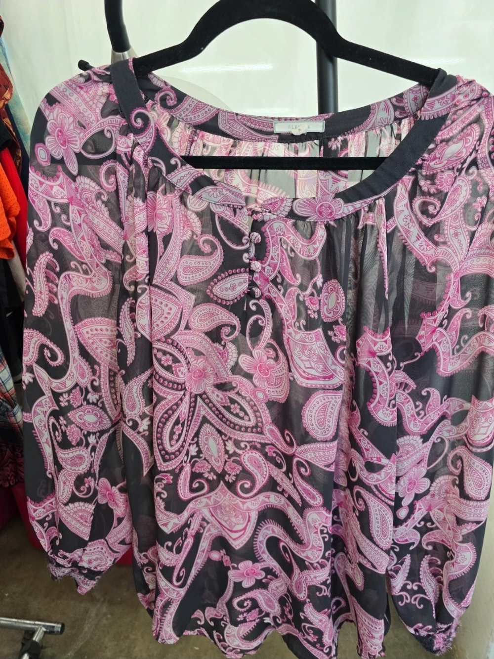 Pleione Pink Paisley Sheer Blouse